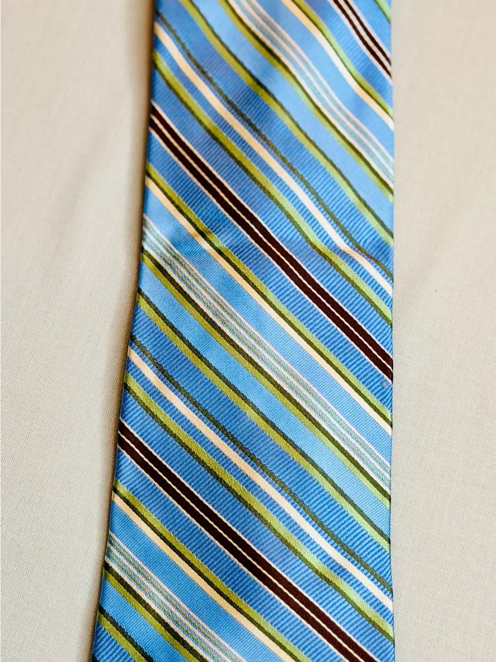 Hart Schaffner Marx Light Blue, Navy and Green Striped Silk Tie